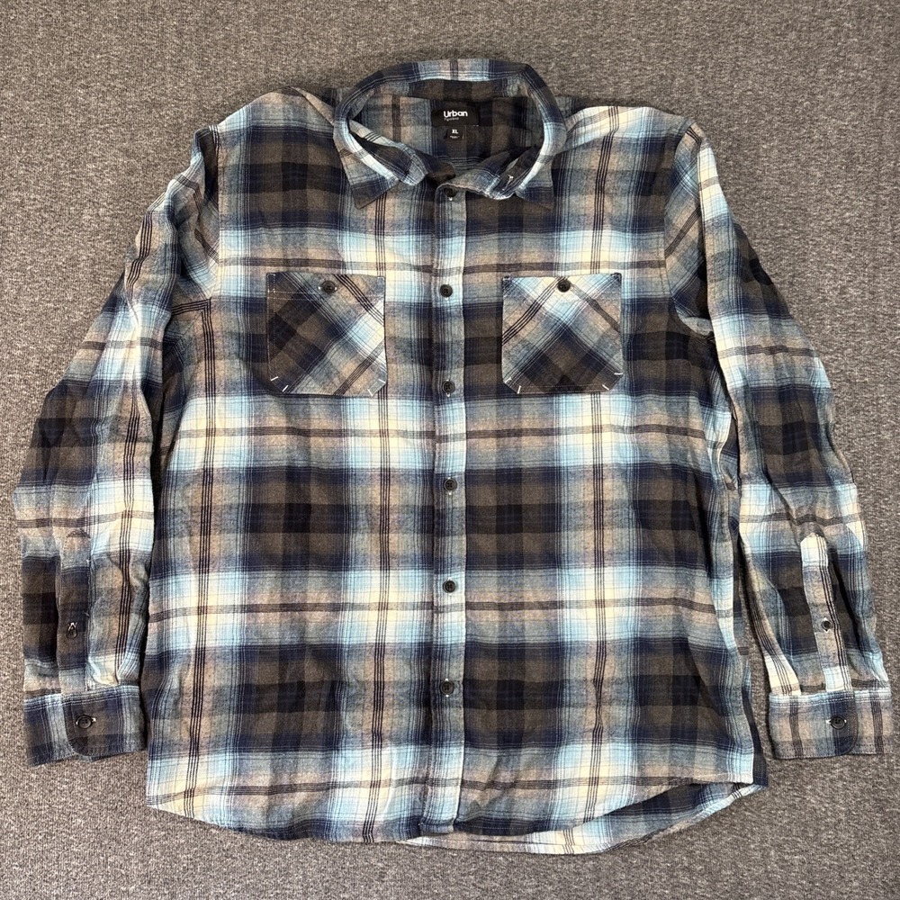 Urban Pipeline Mens Long Sleeve Button Down Flannel Plaid Shirt XL Extra Large